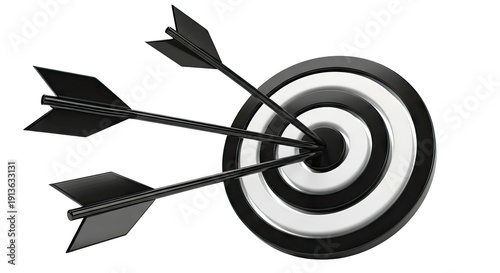 Three Black Arrows Hitting a Target Center