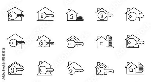 Collection of Minimalist House and Key Icons in Various Styles