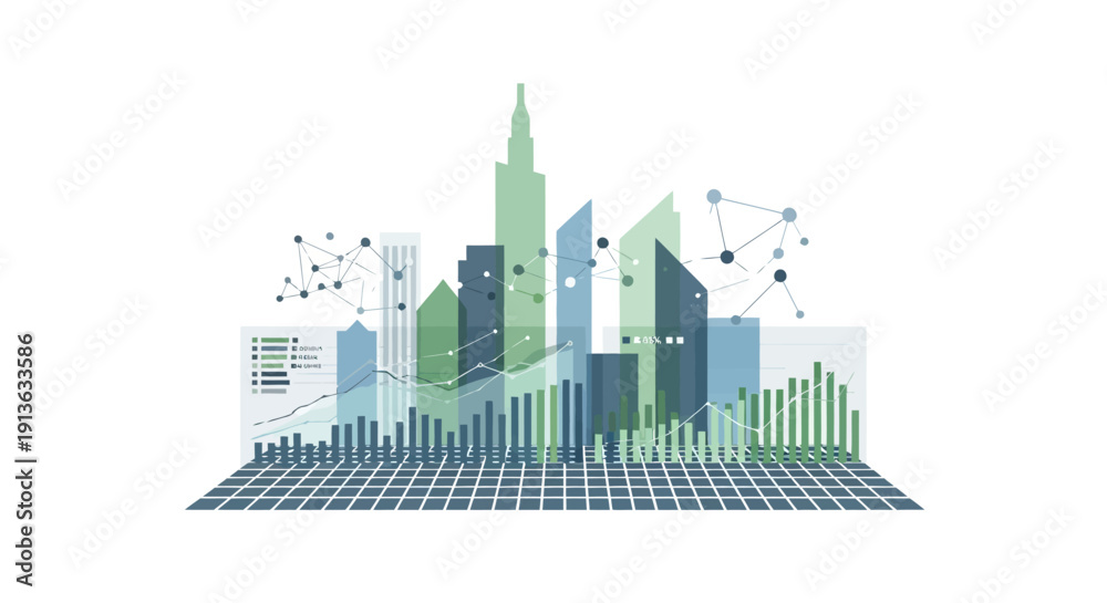 Fototapeta premium 3D Cityscape with Skyscrapers and Buildings.
