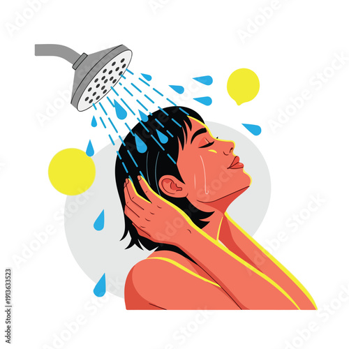 Person in Relaxing Shower Scene with Soap Bubbles
