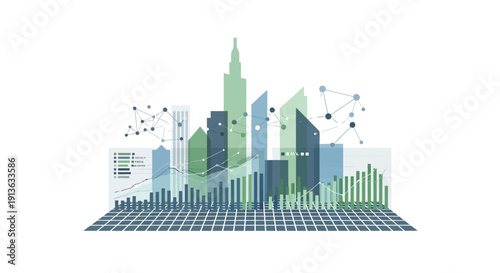 3D Cityscape with Skyscrapers and Buildings.