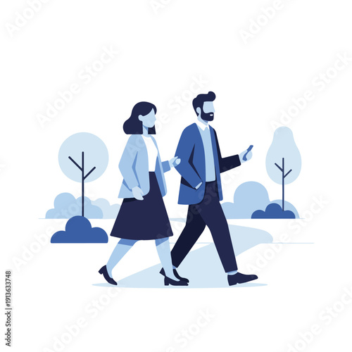 Man and Woman Walk Safely During Pandemic Routine