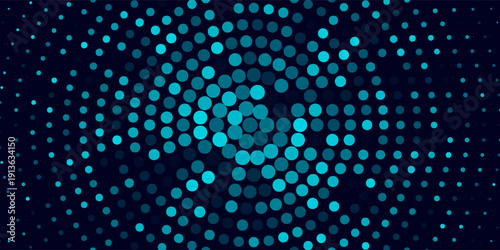 Dark BLUE vertical banner with circles, spheres. Abstract spots. Background of Art bubbles in halftone style with colored gradient.