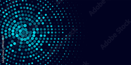 Dark BLUE vertical banner with circles, spheres. Abstract spots. Background of Art bubbles in halftone style with colored gradient.