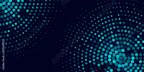 Dark BLUE vertical banner with circles, spheres. Abstract spots. Background of Art bubbles in halftone style with colored gradient.