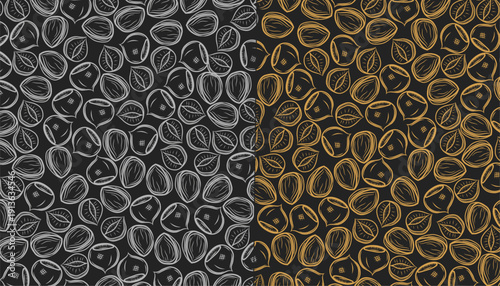 Hazelnut Seamless Pattern Hand Drawn Nut Vector Background