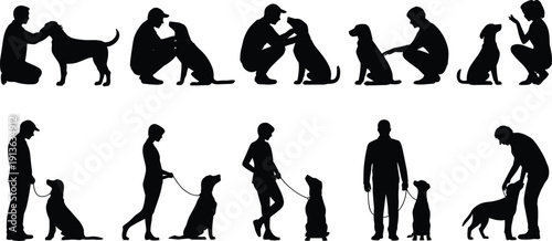 Silhouettes of People Interacting with Dogs in Various Poses interaction