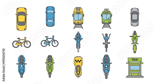 Collection of diverse vehicles seen from above.