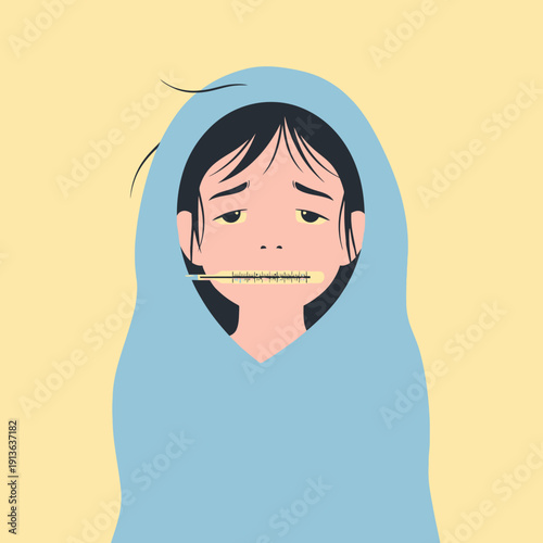 Person with thermometer sickness medical illustration vector