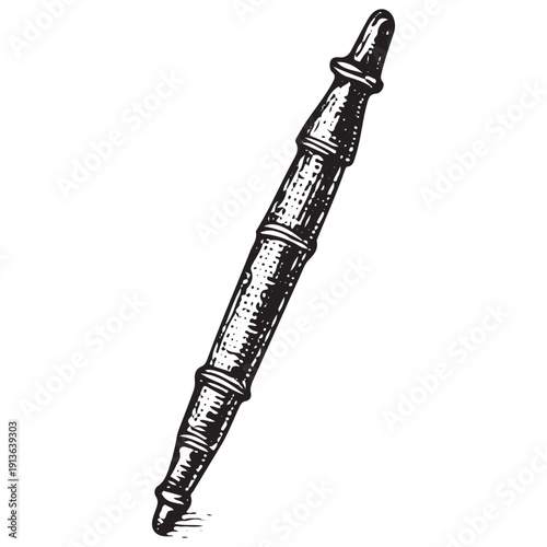 Vintage Rolling Pin Illustration – Antique Wooden Kitchen Tool Engraving