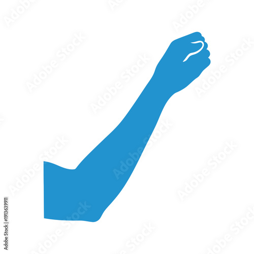 A blue silhouette of a raised arm with a clenched fist