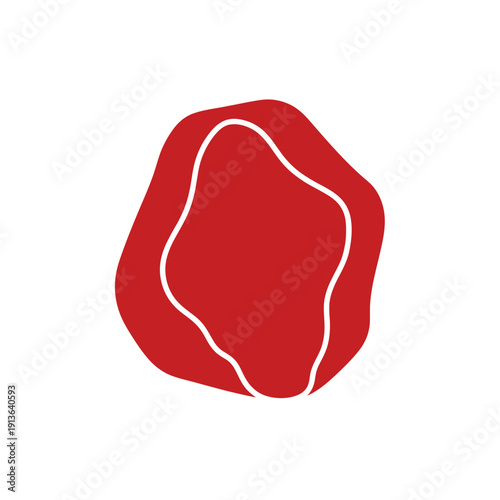 Red wax seal with a white interior outline isolated on white