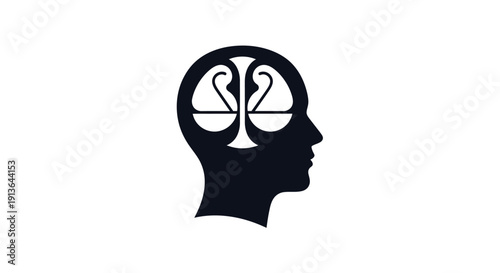 Black silhouette of human head with brain.