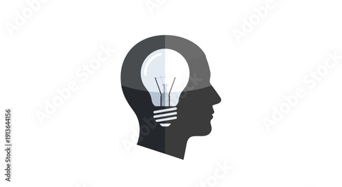 Black silhouette head with light bulb.