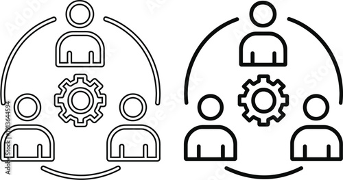 Collaborative Teamwork and Operations Management Line Icon Set