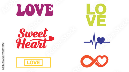 Love vector icons and illustrations in different colorful styles