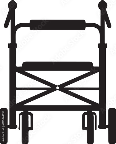 Black silhouette of a wheeled walker with a seat and handles mobility aid assistive device de