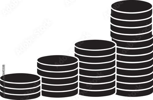 Four stacks of black coins increasing in height from left to right money