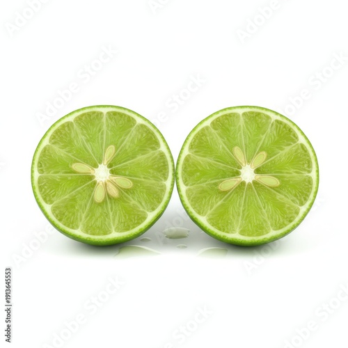 Freshly cut lime halves, showcasing juicy pulp and seeds