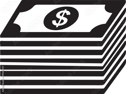 Stack of black and white dollar bills with dollar sign money currency de