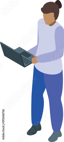 Young woman is using laptop, working remotely from home office