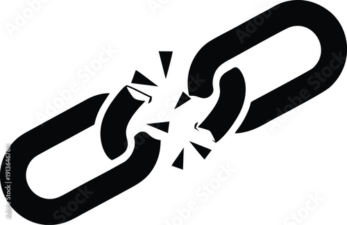 Broken Chain Link Silhouette Vector Isolated on White Background