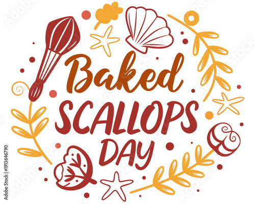 Baked Scallops Vector Illustration for National Seafood Food Holiday