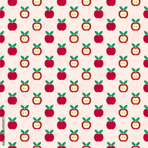 Cartoon red apple fruit seamless vector background. Summer or spring seasonal farming fruit for fabric, wrapping, textile, card, stationery, and phone cases.