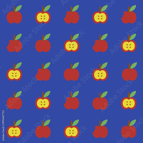 Cartoon red apple fruit seamless vector background. Summer or spring seasonal farming fruit for fabric, wrapping, textile, card, stationery, and phone cases.