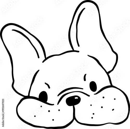 Upset Face French Bulldog outline Hand Drawn