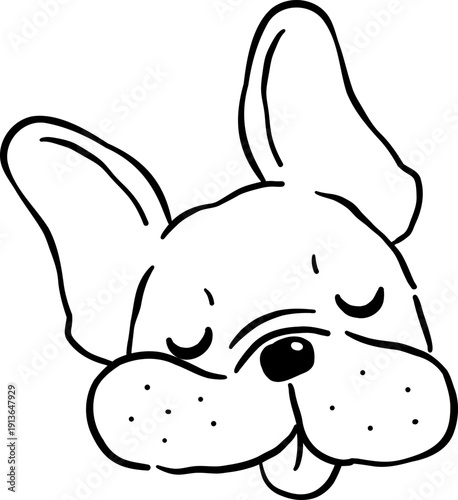 Sleeping Face French Bulldog Tongue Out outline Hand Drawn