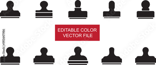 Collection of editable vector icons featuring stylized stamp silhouettes.Editable diverse stamp icon set flat design vector illustration scalable graphic