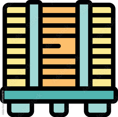 Stacked wood planks secured on a pallet, ready for transport and storage in the lumber industry