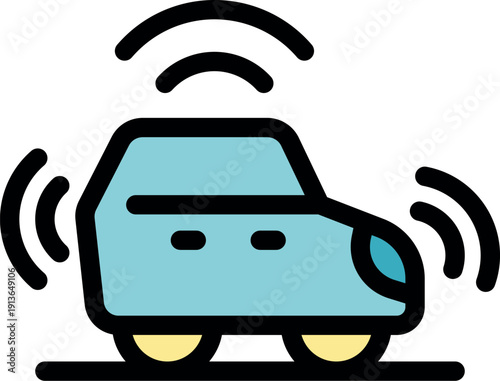 Modern vehicle emitting radio waves, symbolizing automated driving and intelligent transportation systems