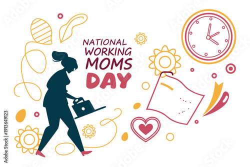 National Working Moms Day Vector, Empowered Women Balancing Work and Family Design