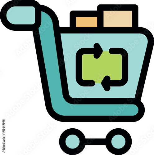 Shopping cart with recycling symbol promoting eco conscious purchasing and reducing environmental impact