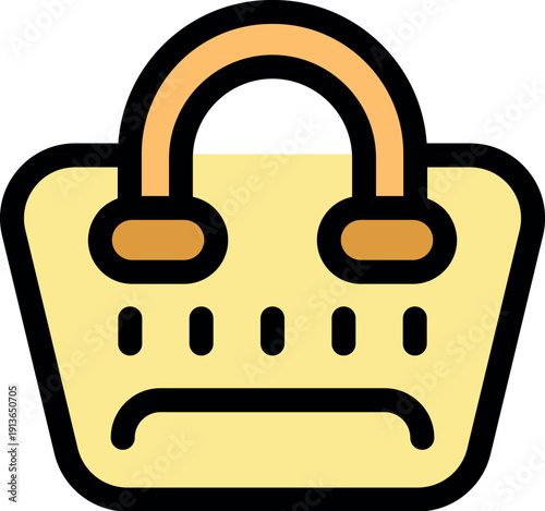Yellow shopping bag feeling unhappy because it's empty, conveying a concept of unsuccessful shopping experience