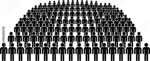 Large Crowd Of People Silhouettes Arranged In A Semi- Circle On White Background group gathering