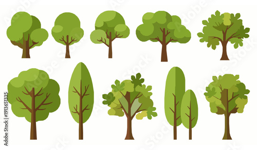 Flat Style Fig Fruit Tree and Green Foliage Collection Vector Illustration Transparent Background