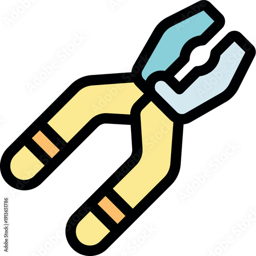 Cartoon pliers gripping with their claws, ideal for representing craftsmanship, hardware stores, or diy projects