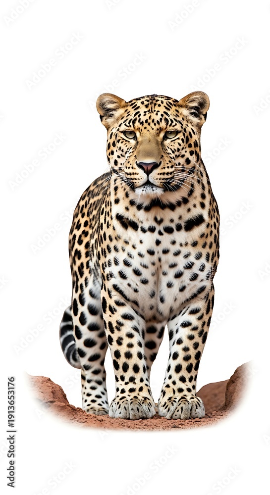 Fototapeta premium Leopard Standing on Hind Legs Isolated White.