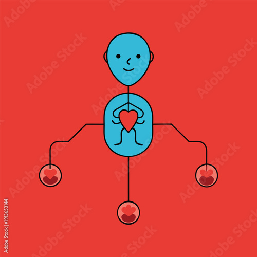 Human figure with heart and interconnected elements vector. compassion and human connection