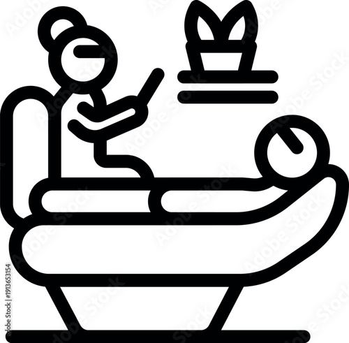 Psychologist using tablet and taking notes of patient lying on couch during therapy session in psychologist's office