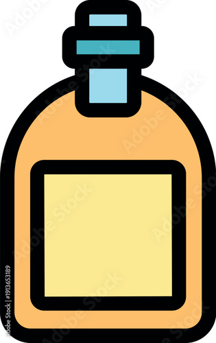 Cartoon hip flask with blank label containing alcoholic beverage, ideal for branding and customization