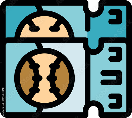 Icon of two baseballs on stylized tickets in blue and beige colors
