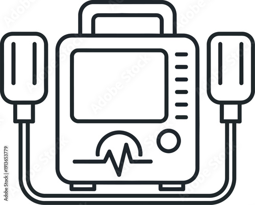 Defibrillator Line Icon for AED Emergency Cardiac Equipment and Healthcare Concept