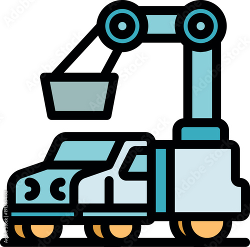 Robotic arm loading container onto self driving truck, showcasing automation in modern logistics and delivery