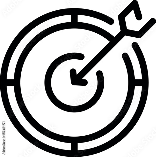 Arrow hitting the center of target, representing achieving a goal, success, and accuracy