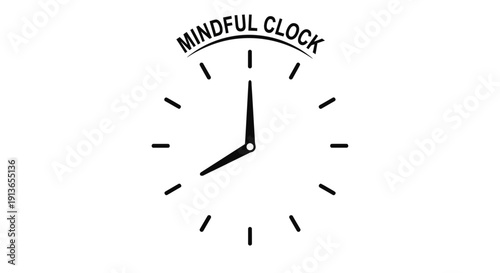Simple black and white illustration of a mindful clock face with hour and minute hands