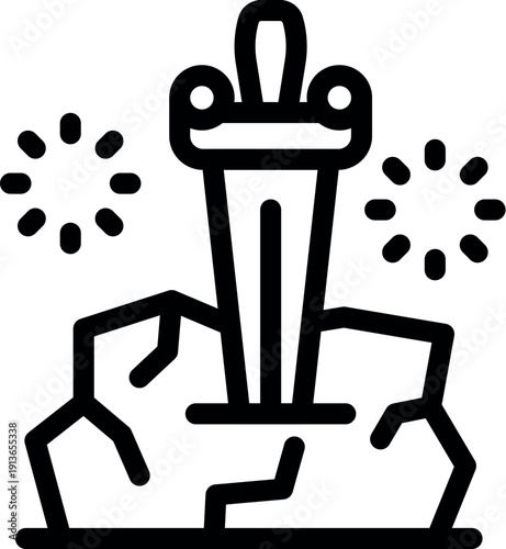 Magical sword in the stone sending sparks, fantasy weapon of king arthur